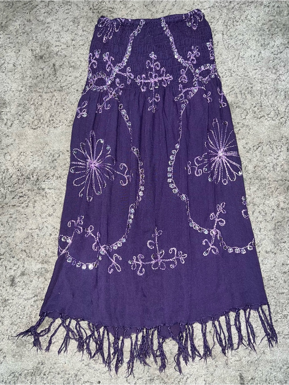 Purple Embroidered Fringe Skirt